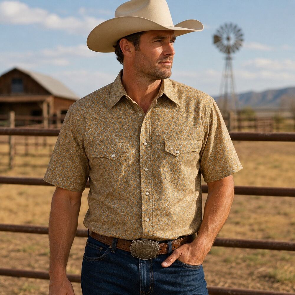 Wrangler Wrancher XLT Western Pearl Snap Shirt Geometric Cowboy Ranch